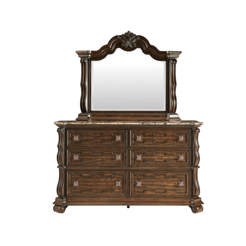 Orren Ellis Müller Dark Cherry 6 Drawer Dresser And Mirror Set